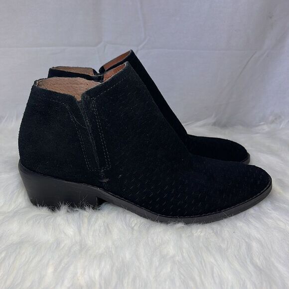 Lucky Brand Fabiana Black Perforated Suede Booties Sz 6 - Picture 5 of 9